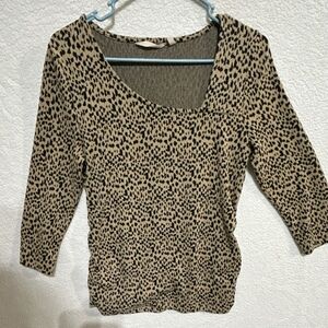 Soft Surroundings Leopard Print Beige Black Knit 3/4 Sleeve Pullover Top